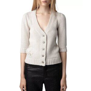 Zadig & Voltaire Betsy Cashmere Cardigan Cream Star Buttons Size S